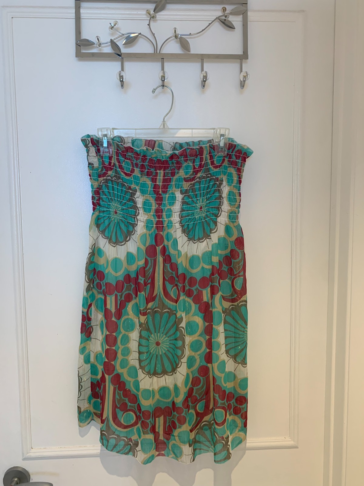 LSpace Teal White Burgundy Dress Size L, Gently Used