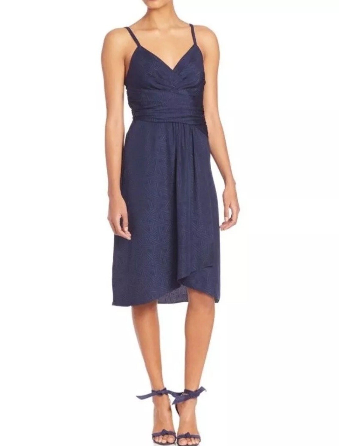 DIANE VON FURSTENBERG Saige Spaghetti Strap Silk Faux Wrap Dress Midnight Sz 8