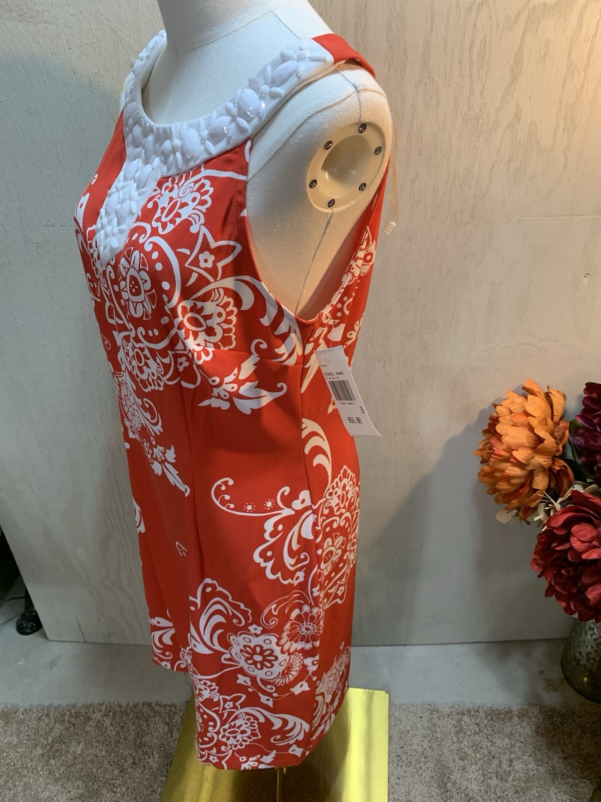 Connected Apparel Coral And White Dress With Beading. Size 8