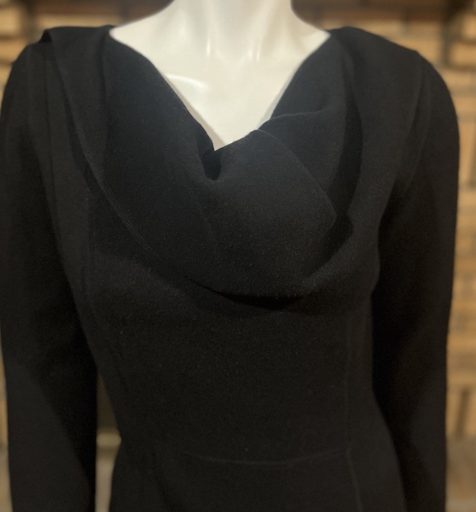 Oscar de la Renta Black Wool Cashmere Blend Dress Drape Neck Side Zip Size M