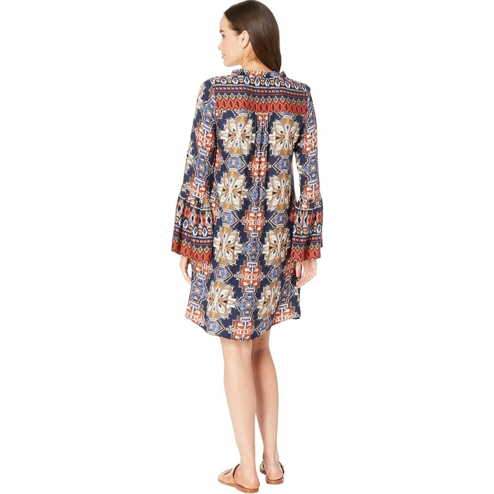 Ariat Womens Medium Dress Western Boho Tassel Tie V-Neck Long Bell Sleeve