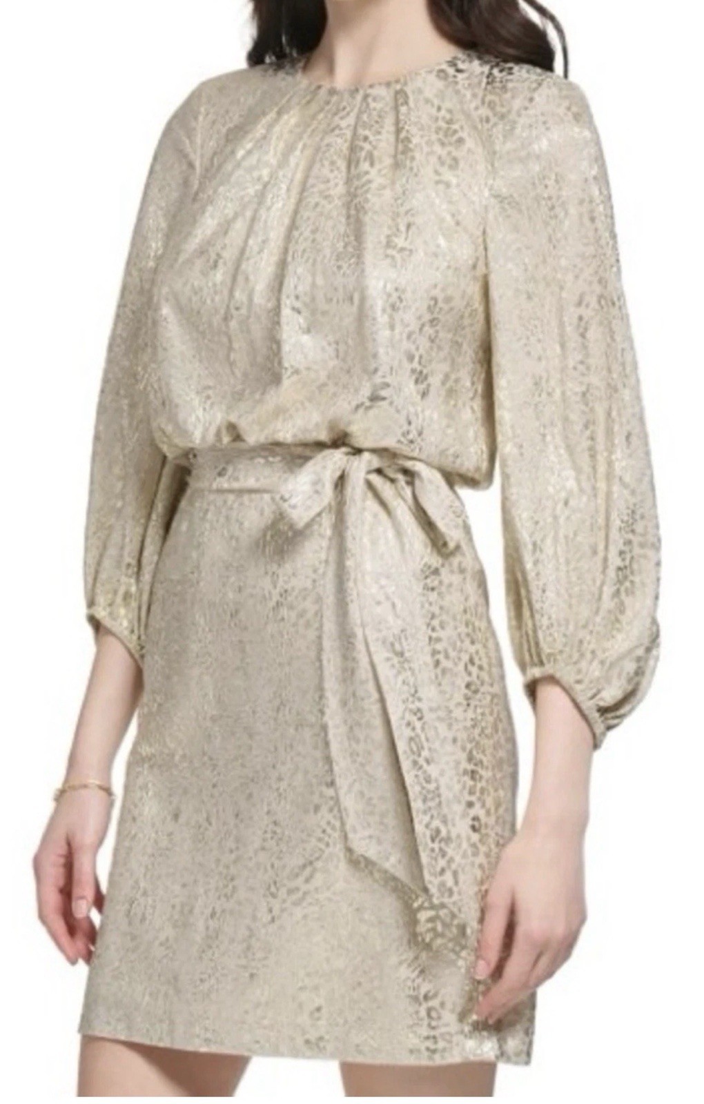 NWT Vince Camuto Animal Leopard Print Tie Dress Champagne Gold Print Size 14
