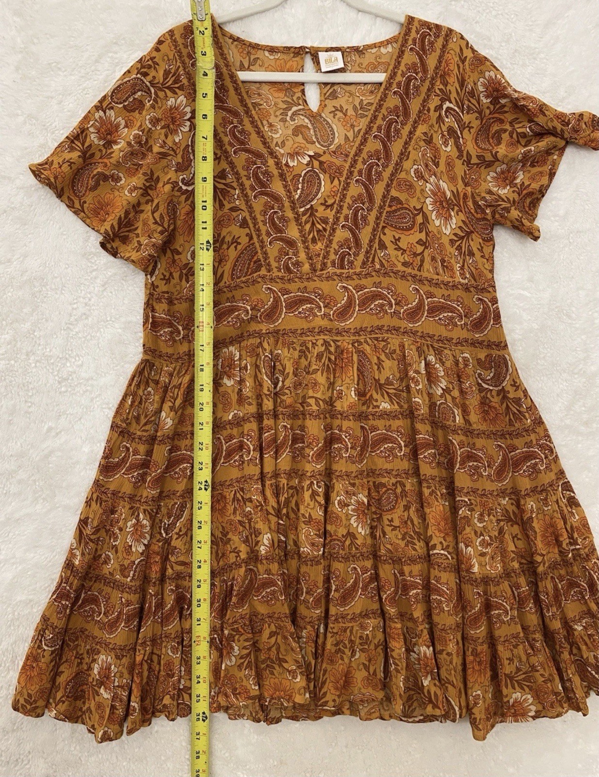 Bila Marigold Floral Fit & Flare Swing Dress Size Large Summer Boho Peasant NWT