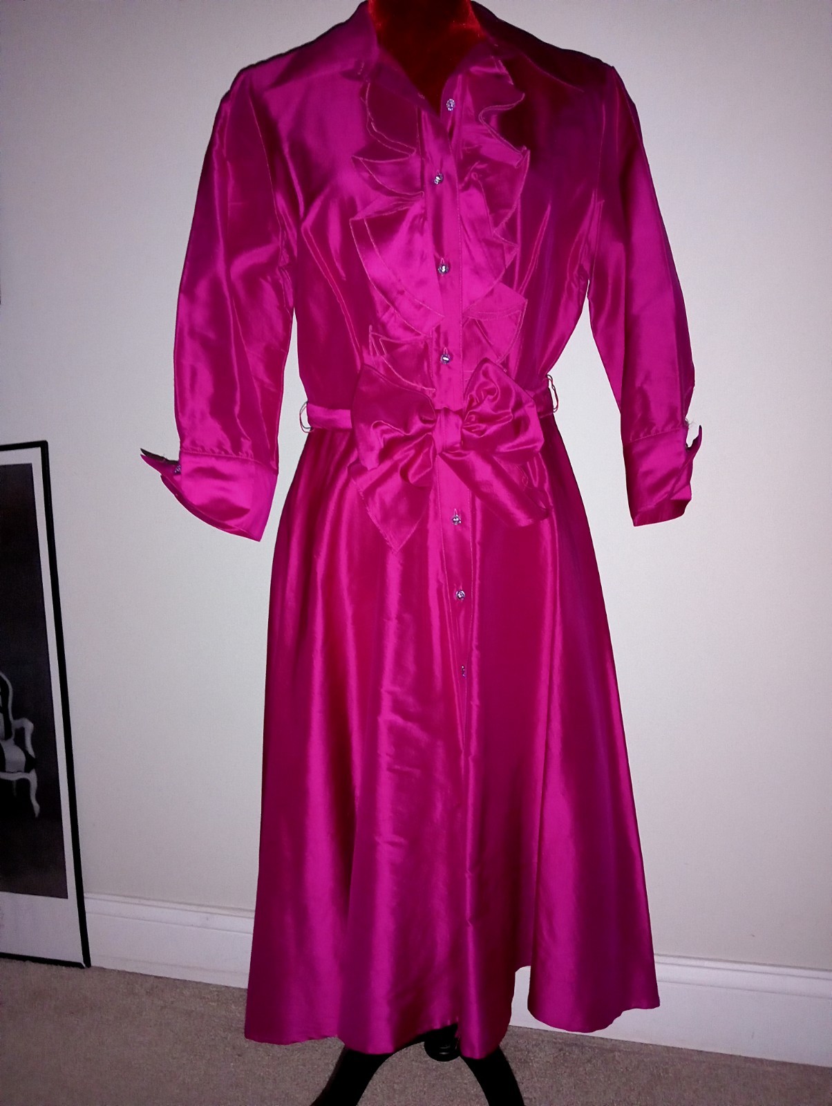 NWT Y2K SARA CAMPBELL Fuchsia Dress Tafetta silk 10 rockabilly flared