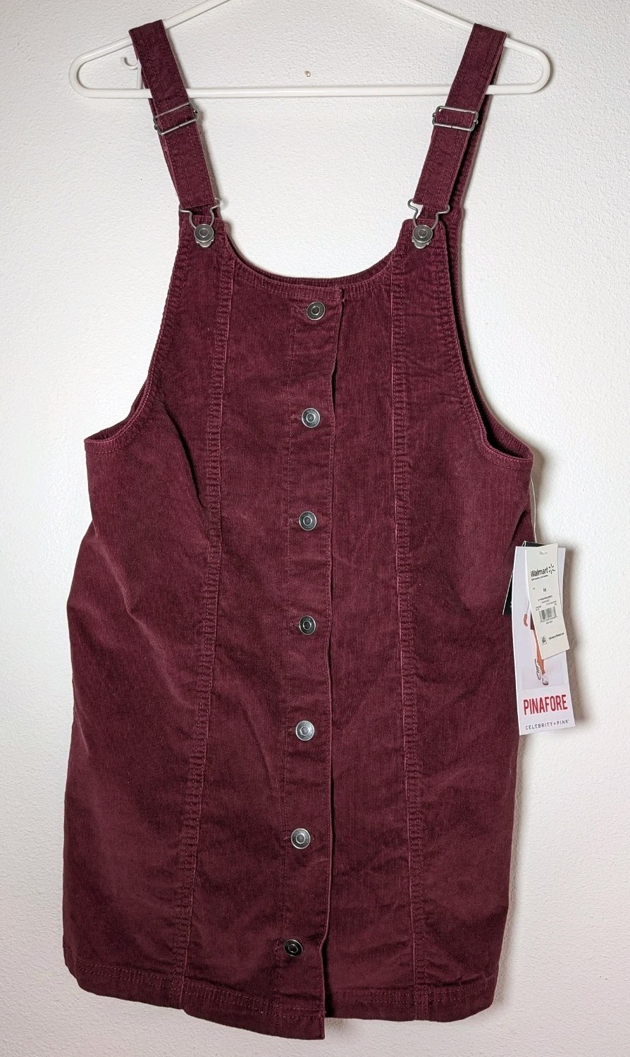 Women’s CELEBRITY PINK Size M Burgundy Corduroy Pinafore Jumper Mini NWT