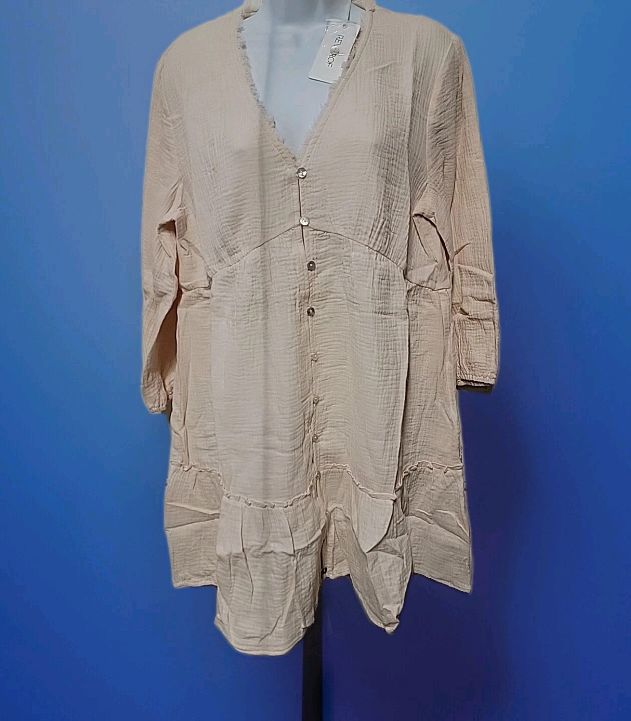 NWT REVEROF Babydoll Dress Creamy Peach Large 3/4 Sleeve Cotton