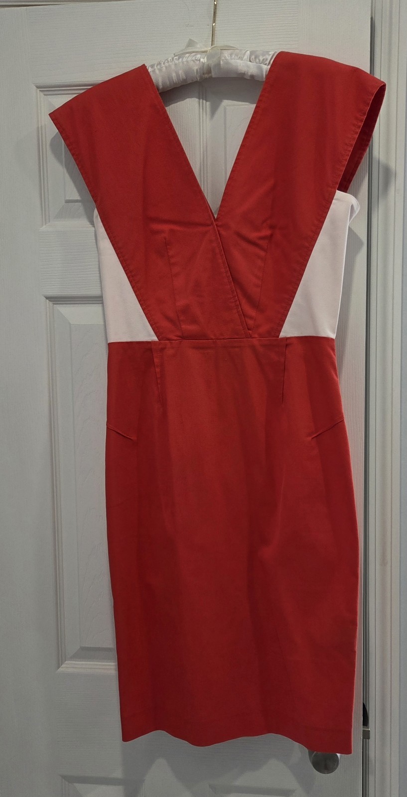 Roland Mouret Coral Red Colorblock Sheath Dress Gold Back Zip Sz US8/UK12