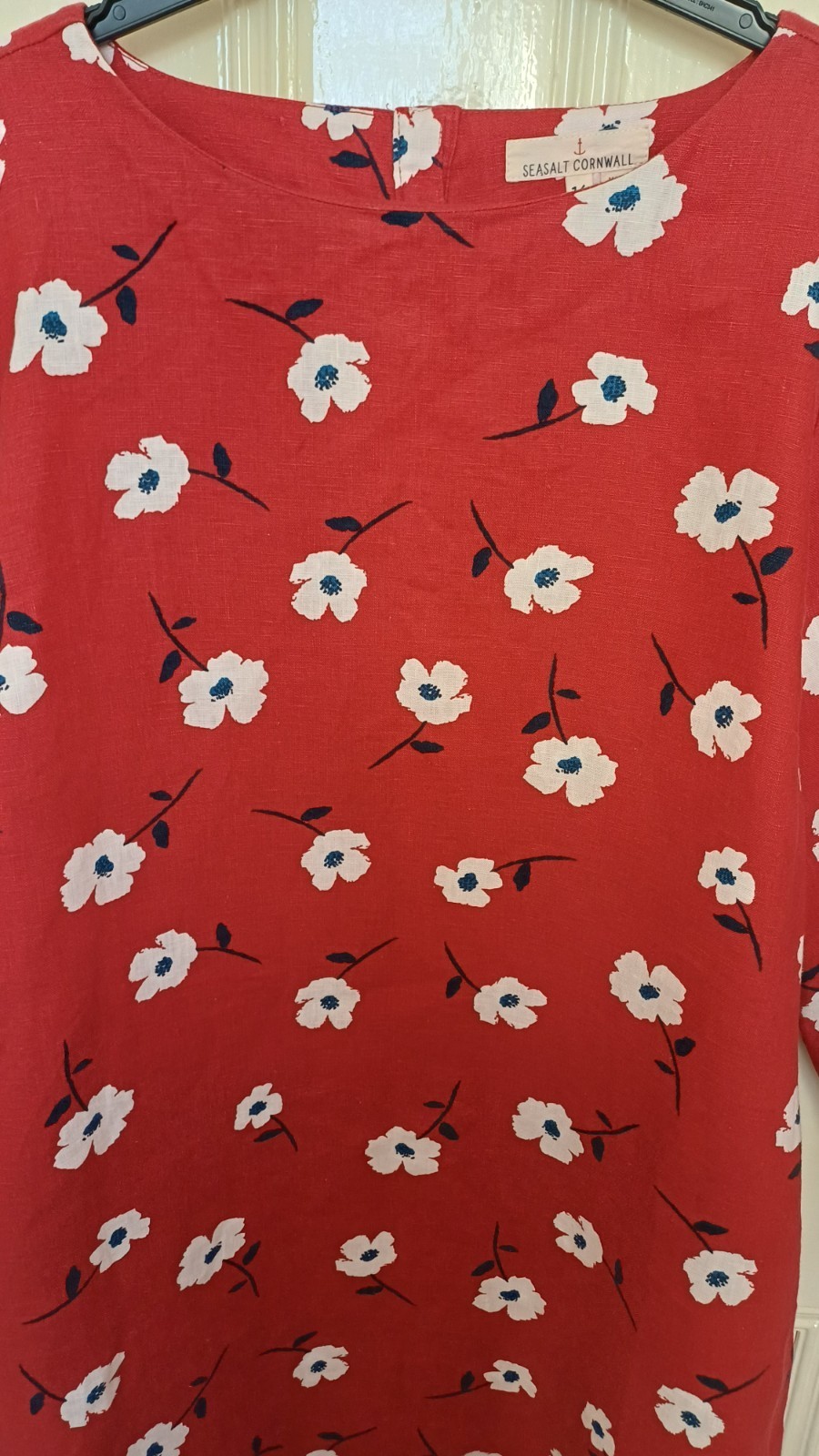 SALE Seasalt Sol Blaze red & white 100% Linen Tunic Dress Labelled UK 16 Floral