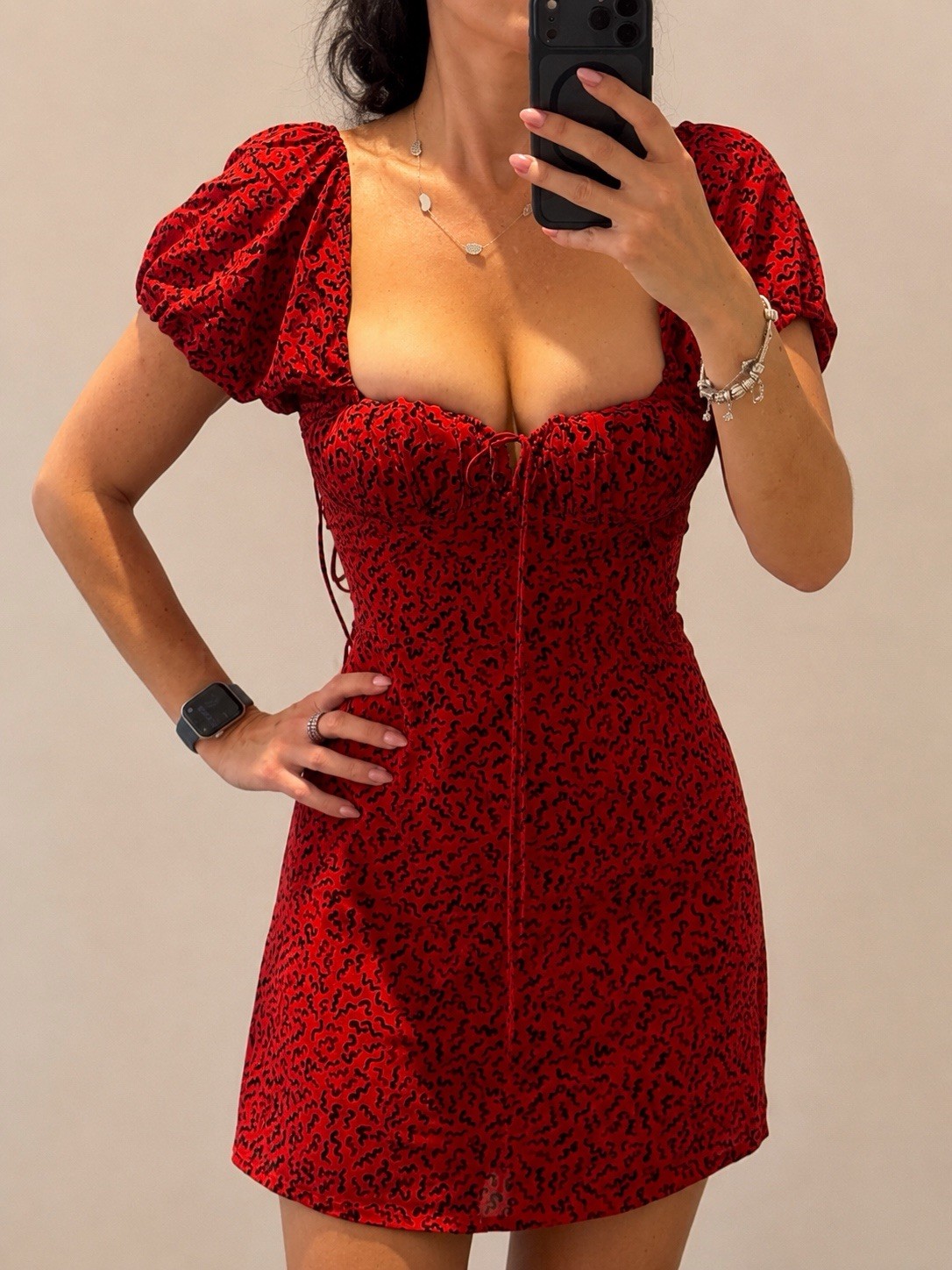 Realisation Par ‘Venus’ Dress – Red Squiggle Silk Mini Dress – Size M