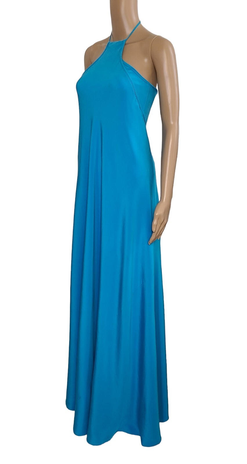 KAUFMANFRANCO Runway Collection Blue 100% Silk Halter Neck Sweeper Gown 2 $2850