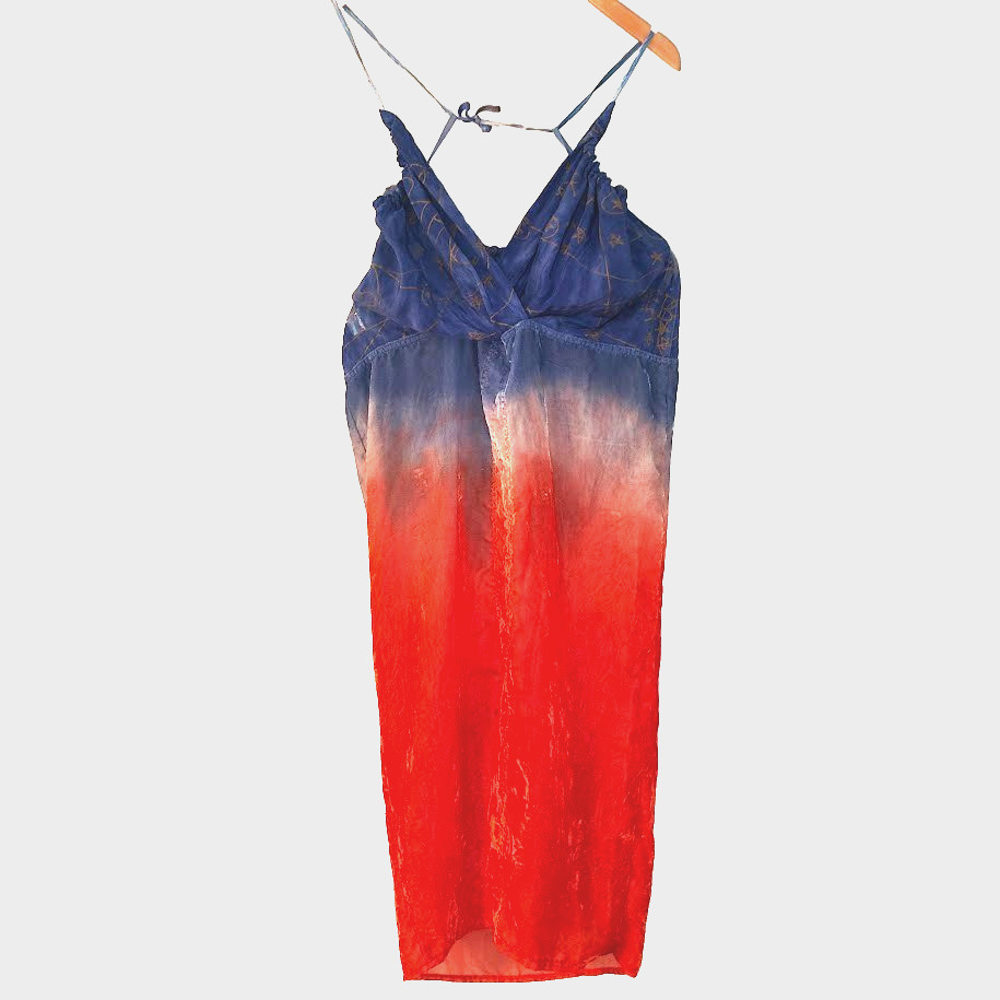 Y2K People of the Labyrinths Halter Dress Celestial Stars Red White Blue Strappy