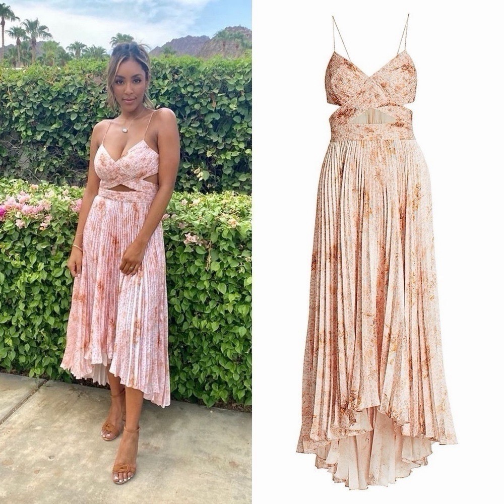 AMUR Lumi Pleated Cutout Dress Peach Cheetah 6 NWT