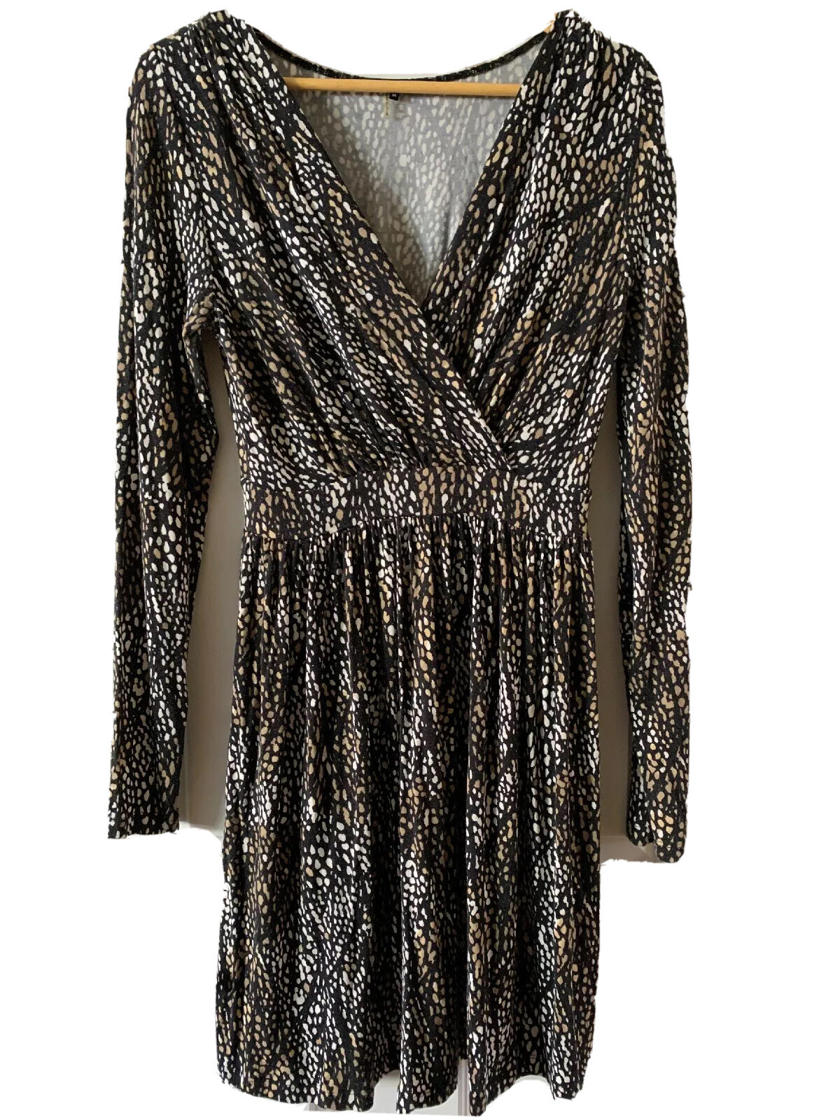 Tart Dress Long Sleeve wrap vneck animal black brown white print Size M stretch