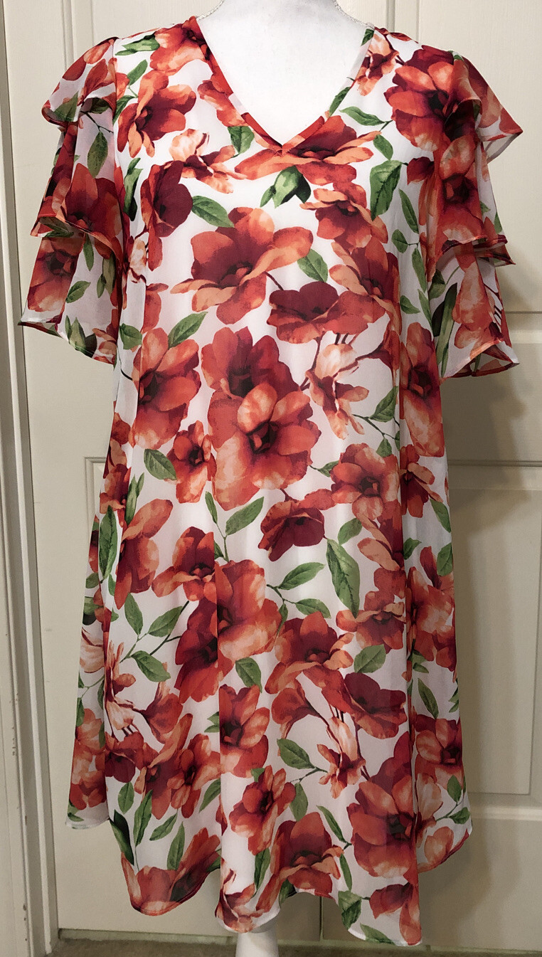 NWT Calvin Klein size 4 white red green short sleeve A-line dress women’s