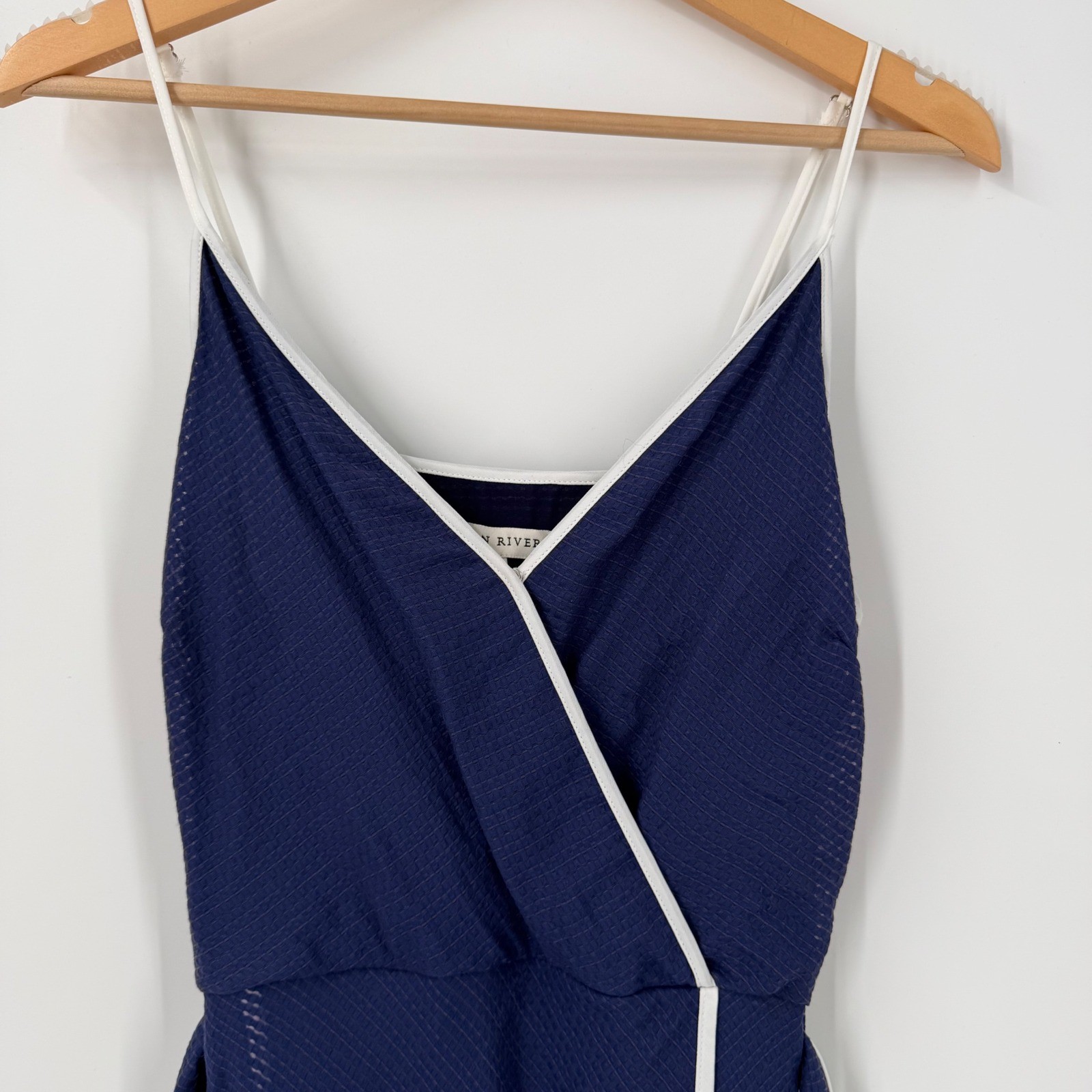 Moon River Navy Blue Womens Wrap Style Dress Sz Small Coastal Resort Cruise