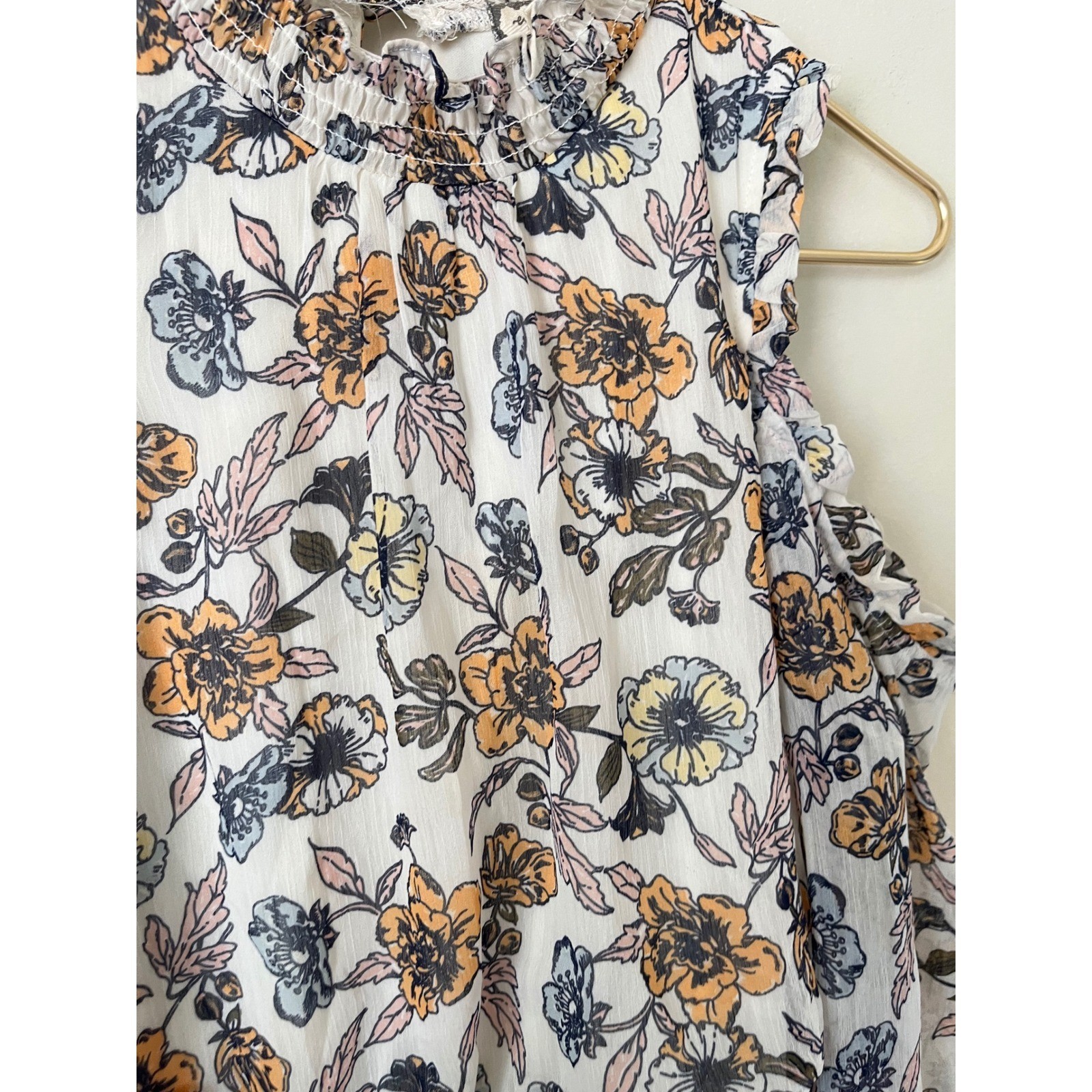 Eyeshadow Floral Cold Shoulder Mini Dress White Orange Blue Mock Neck Large