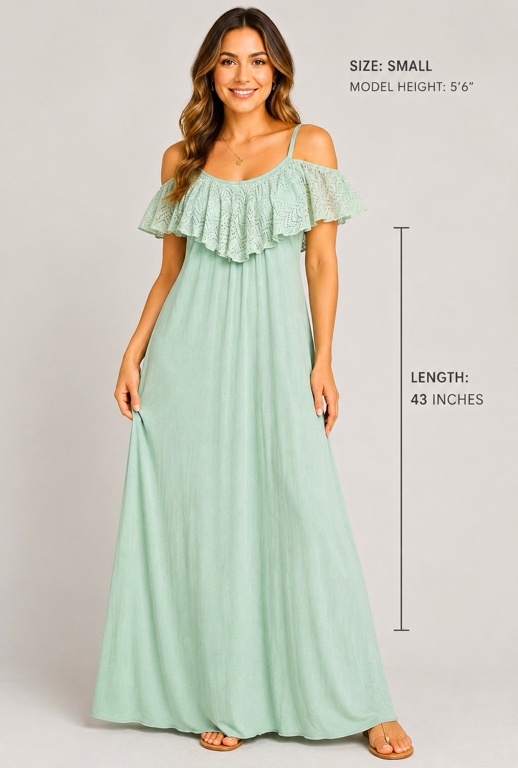 Solemio Women’s Mint Green Off-the-Shoulder Maxi Dress – Size Small