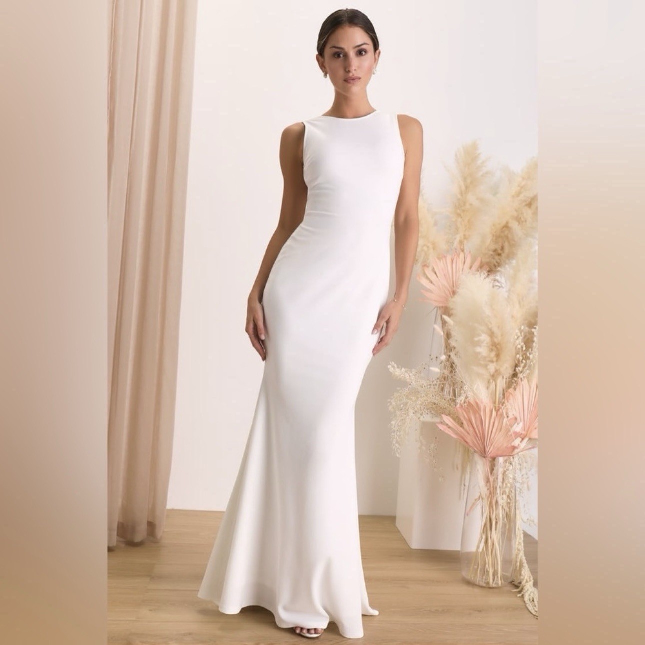 Lulus Va Va Voom White Backless Sleeveless Mermaid Maxi Dress Size Large NWT