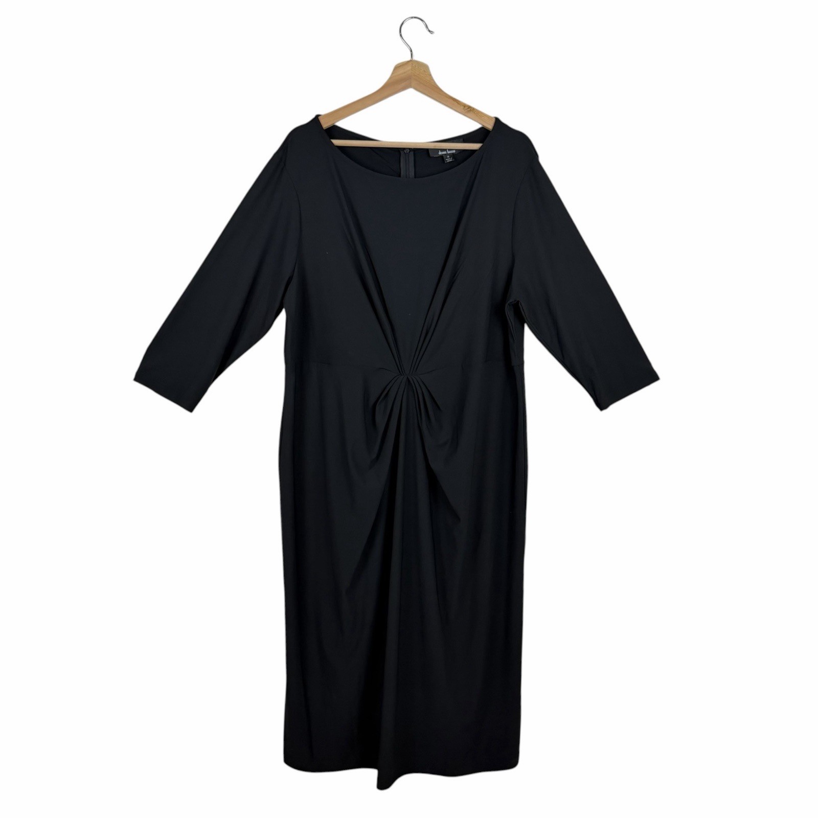 Dennis by Dennis Basso Midi Dress Plus Size 1X Twist Knot Front Crepe Knit Black