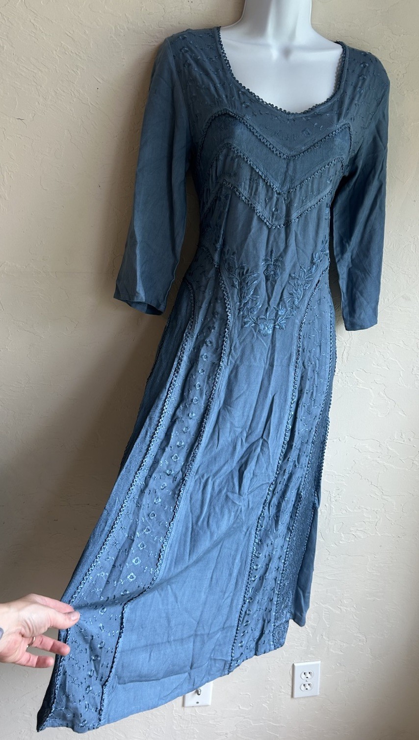 Marisol Embroidered Midi Dress M NWT Lace Up Boho Whimsigoth Fairy Cottagecore
