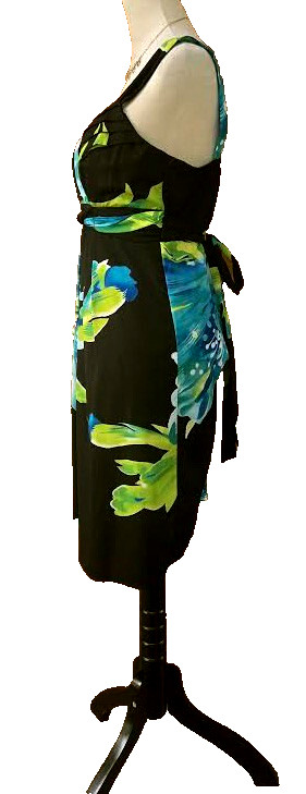NEW Roulette Women’s -8 Floral Dress Empire Waist Sleeveless Blue Green Black