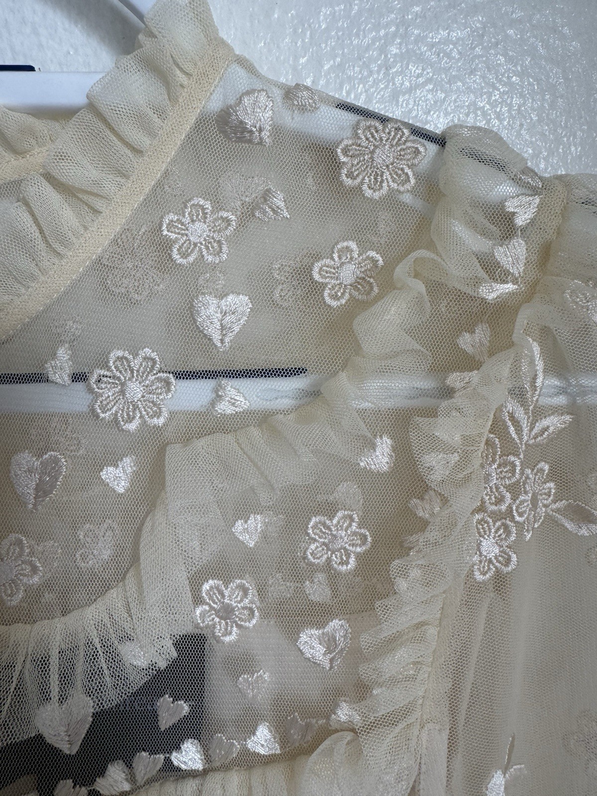 Needle & Thread Tulle Embroidered Floral Long Sleeve Ruffle Mini Dress Size 2