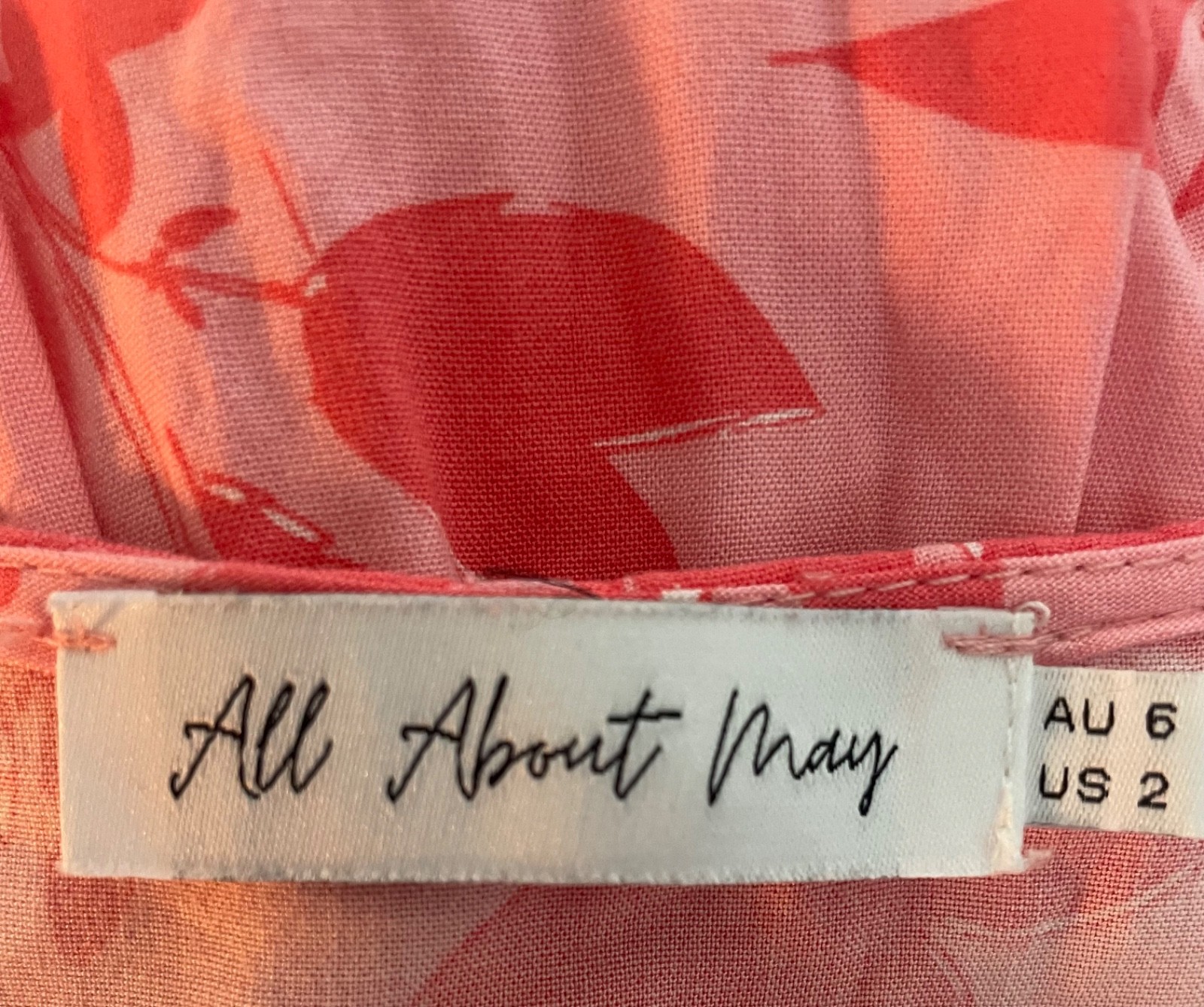 ALL ABOUT MAY Dress Size 6 Ruffle Pink Red Mini Tie V Neck Casual Party Travel