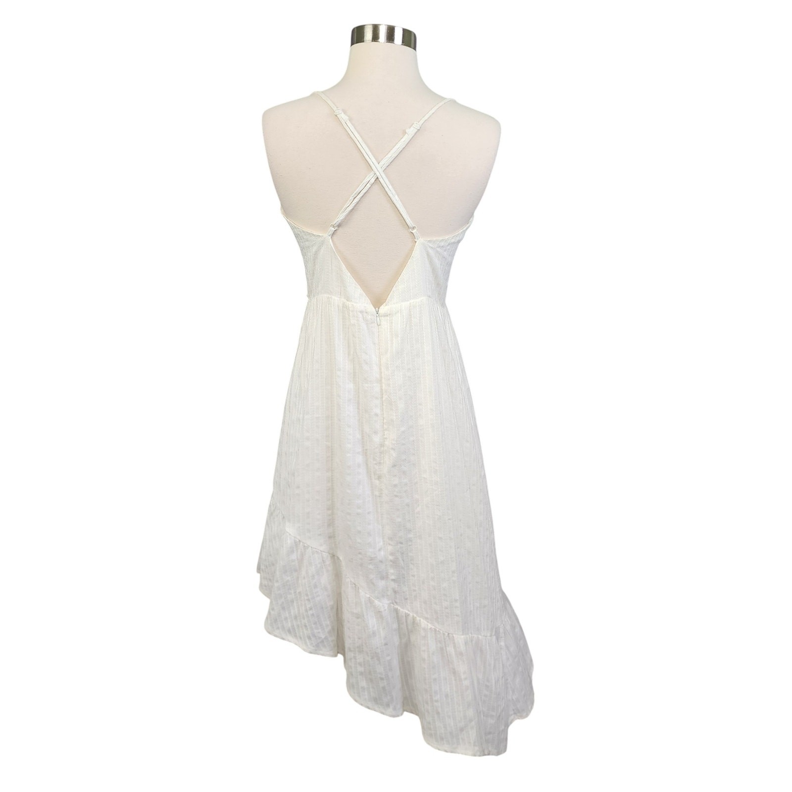 Lost + Wander Womens Asymmetrical Midi Dress Size Medium White Boho Bridal Beach