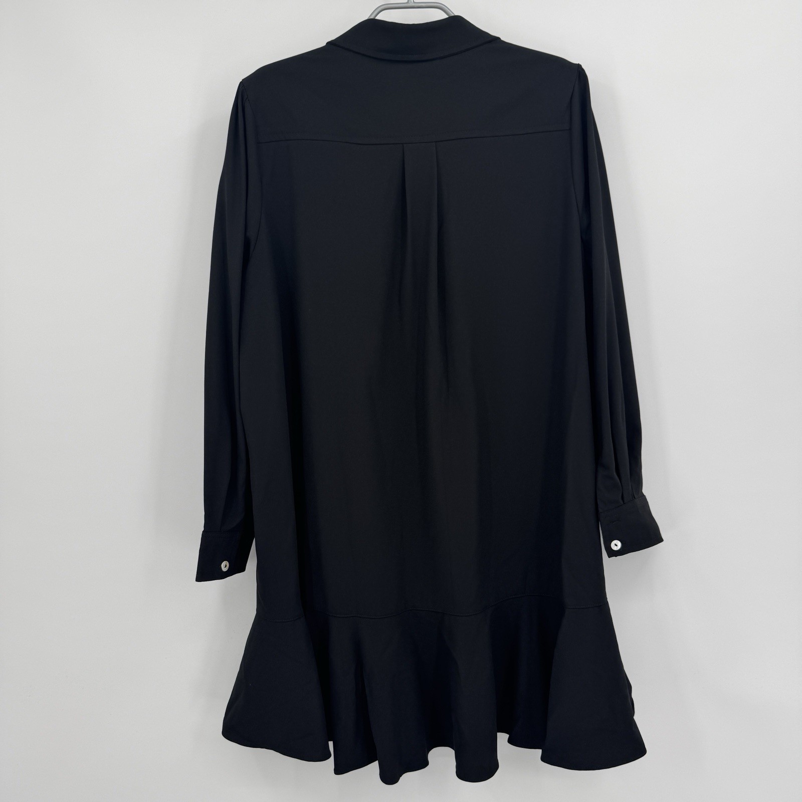 Pomander Place By Tuckernuck Black Crepe Callahan Shirt Dress size S Ruffle Hem