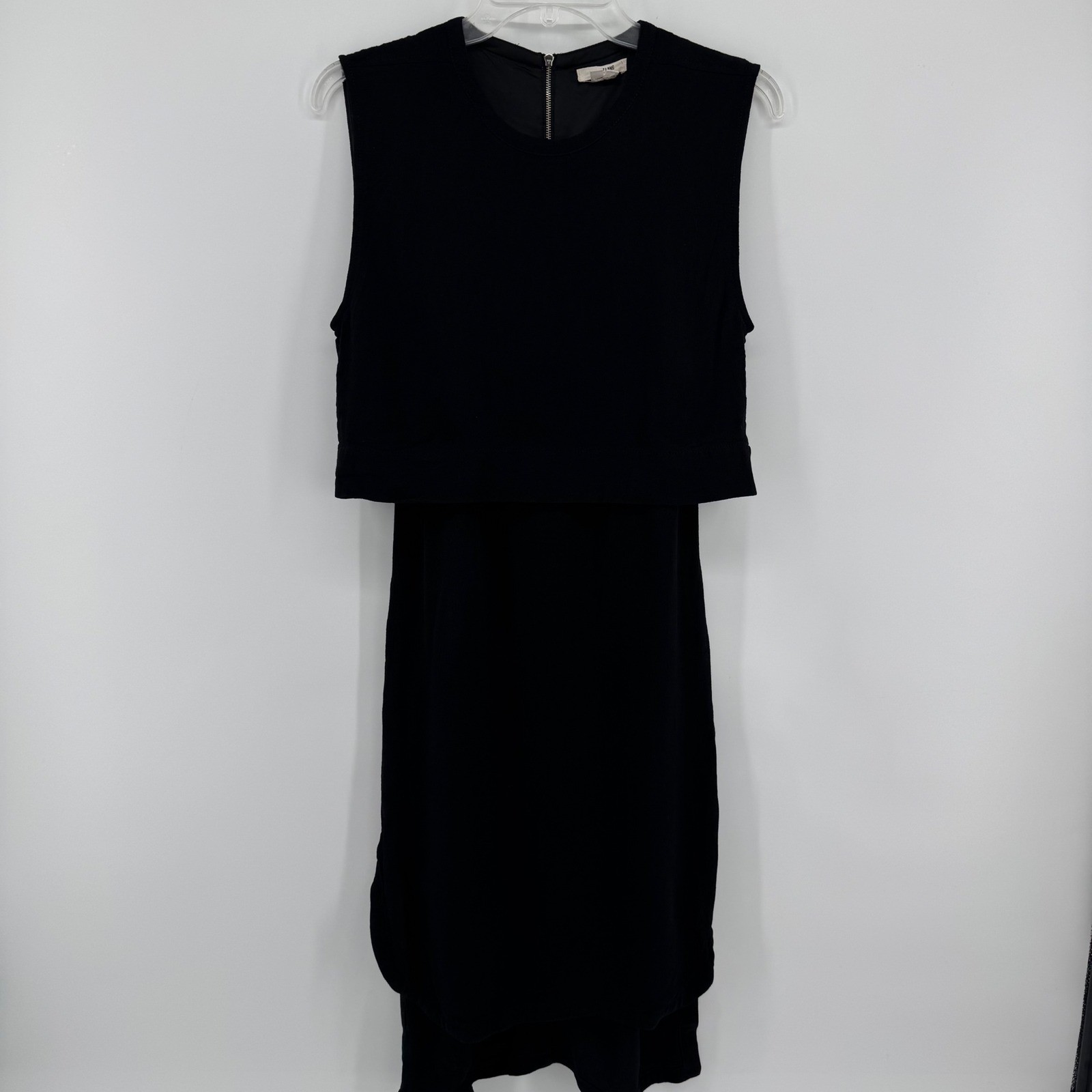Helmut Lang Layered Midi Dress Womens 2 Black Sleeveless Zip Back Tulip Hem