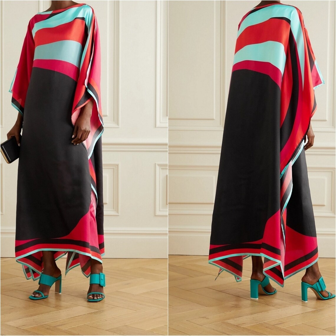 Beautiful Soft Satin Silk Kaftan, Women’s Beach Wear caftan, Beach Kaftan J5588