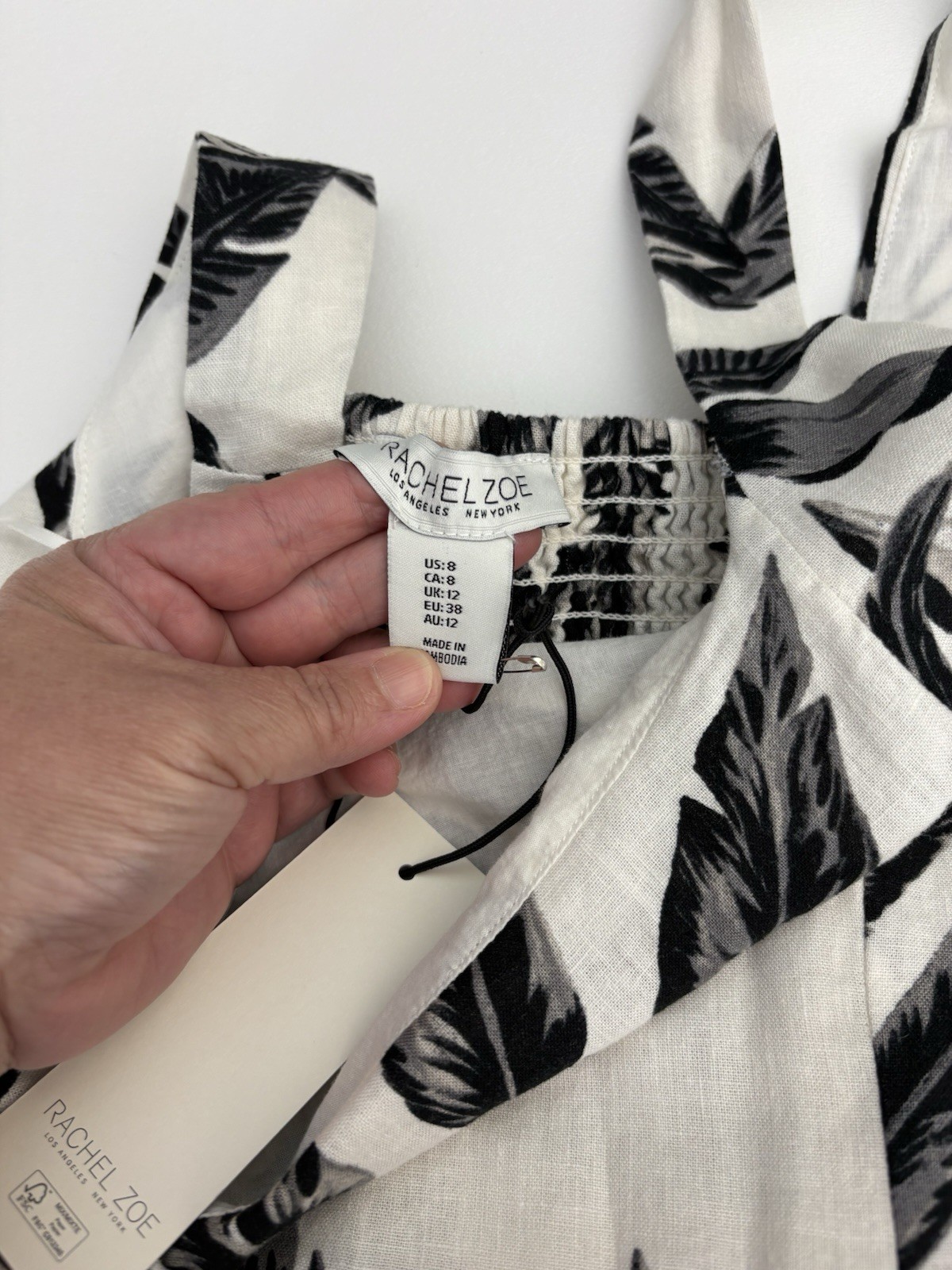 NWT Rachel Zoe Linen Blend Palm Print Fit Flare Midi Dress Size 8 Summer Resort