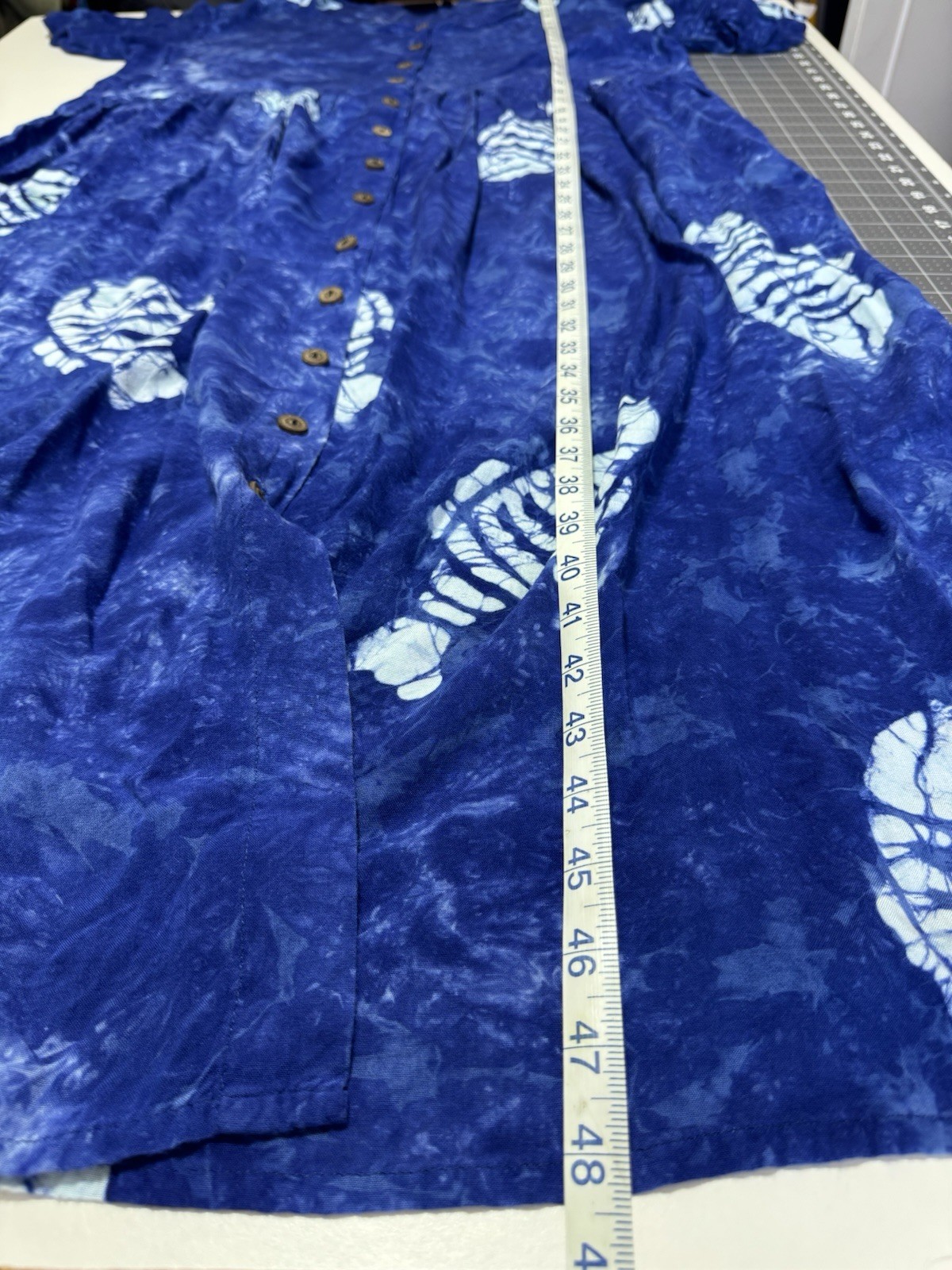 Coastal Ocean Theme Vacation Blue/White Tie Dye Fish Button Front Maxi Dress