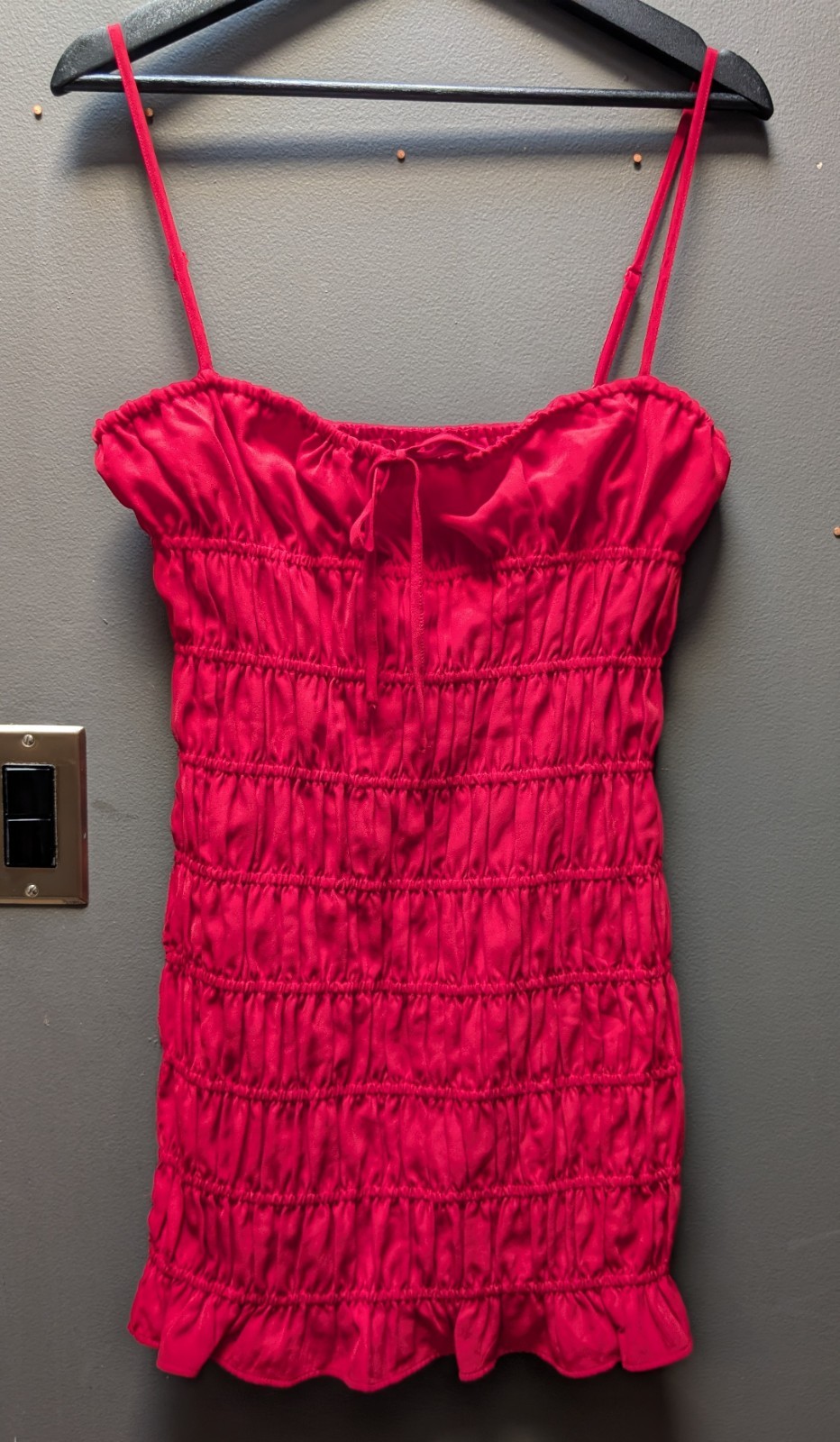 Peppermayo Exclusive – Part Timer Ruched Mini Dress – Red – Size US 4 – NWT