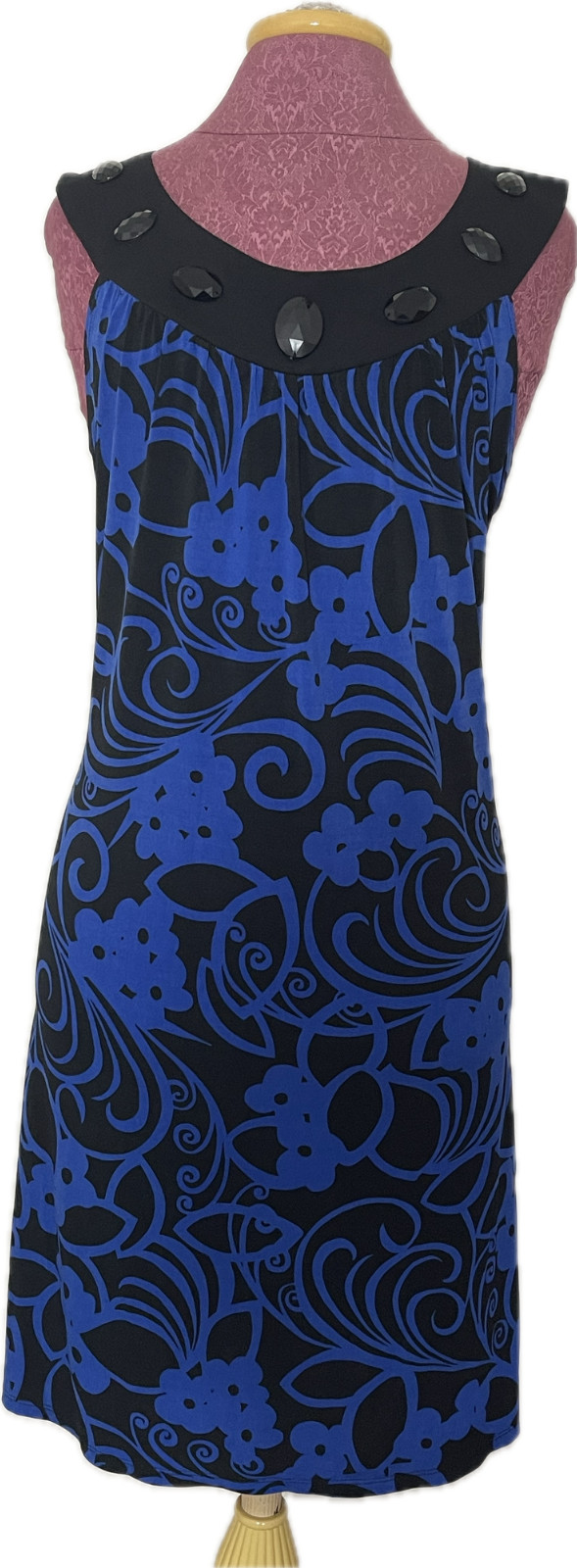 En Focus Studio Women’s Blue Black Sheath Dress Beaded Neckline Size 16