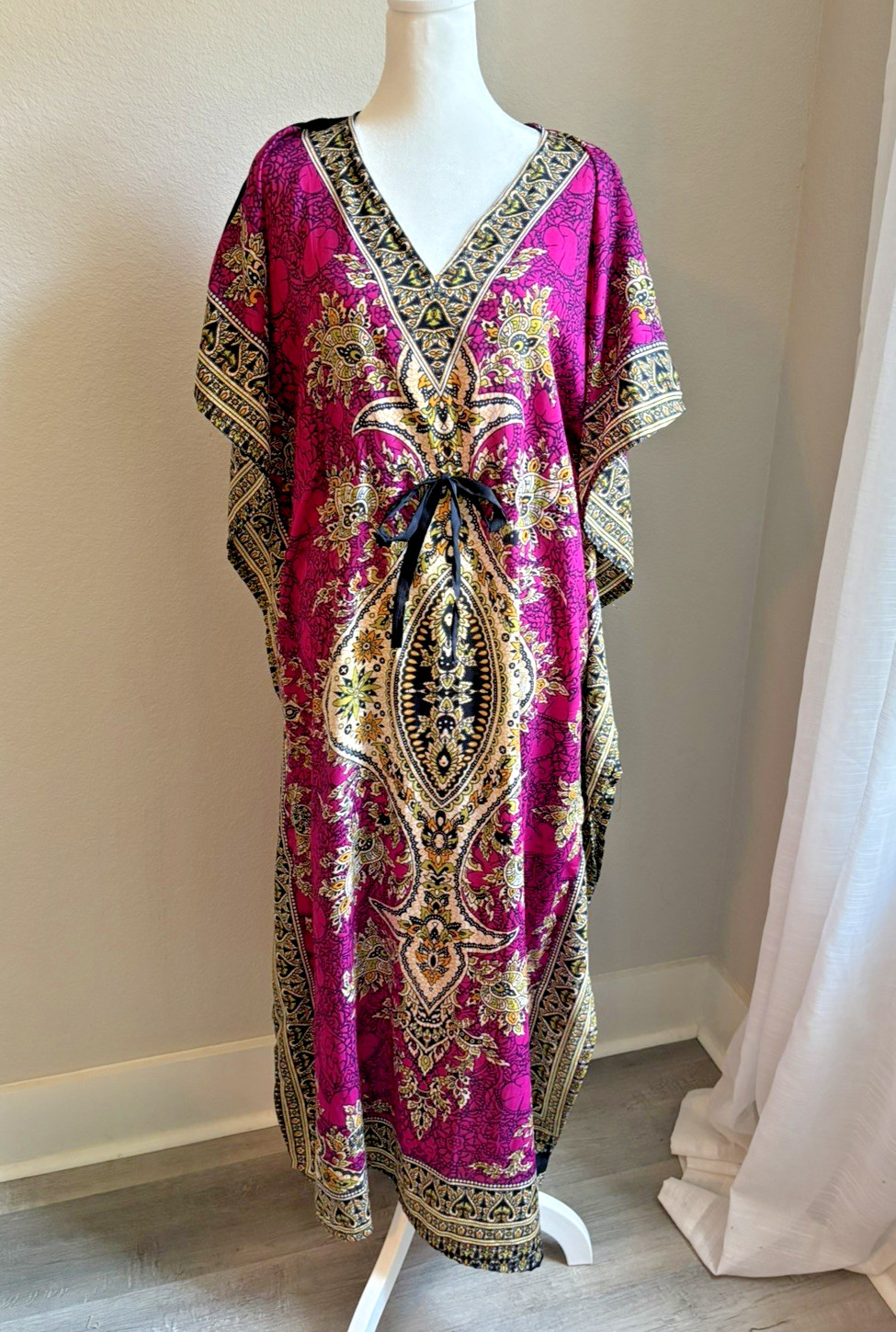 Women’s Kaftan Mumu Ethnic Dress Drawstring Waist One-Size – Boho Beach Tropical