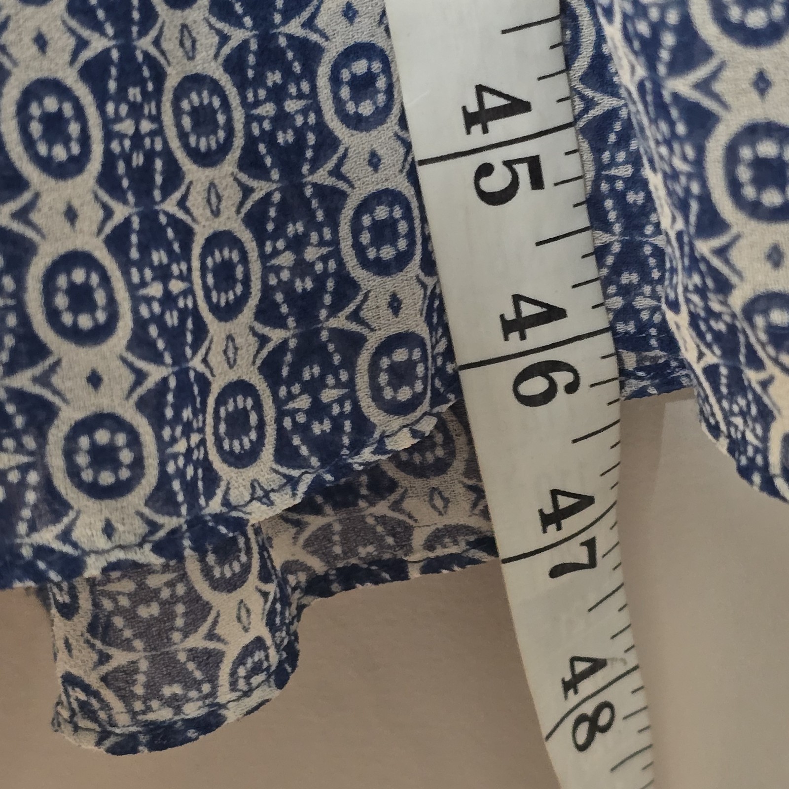 MISA Los Angeles Chiffon Midi Dress Blue Geometric Ruffle Boho Size S