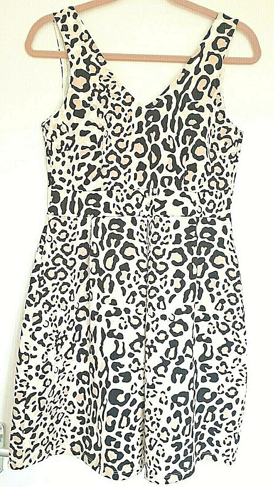Leopard Print Dress 12 – 14 sleeveless stretch bodycon cream black NWT