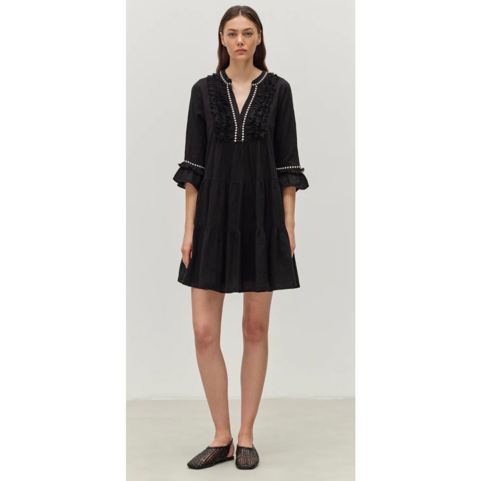 Devotion Twins Efisto Cotton Black Embroidered Mini Dress Size Small