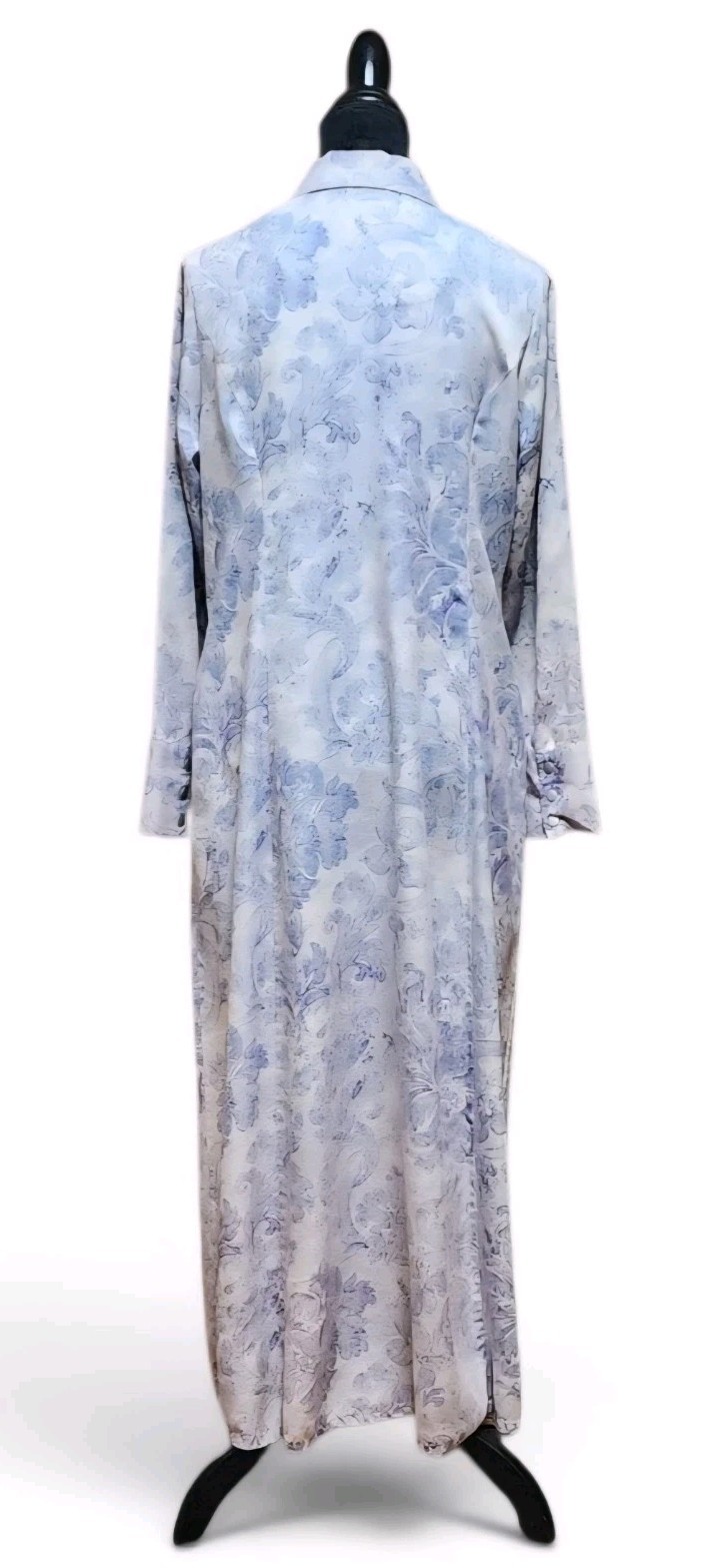Soft Surroundings Damask Floral Long-Sleeve Maxi Dress Snap Button-Up Medium M