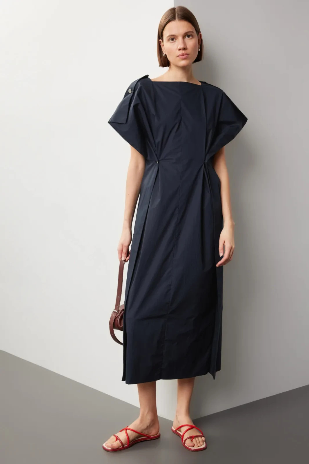 Plan C Button Back Midi Dress Size 38 Blue Short Sleeve Luxury Capsule