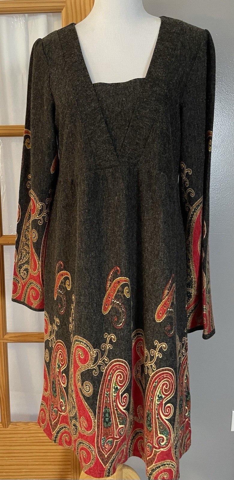 Y2K 90s Angie Paisley Sweater Dress Women’s XL Gray Red Long Sleeve Classic City