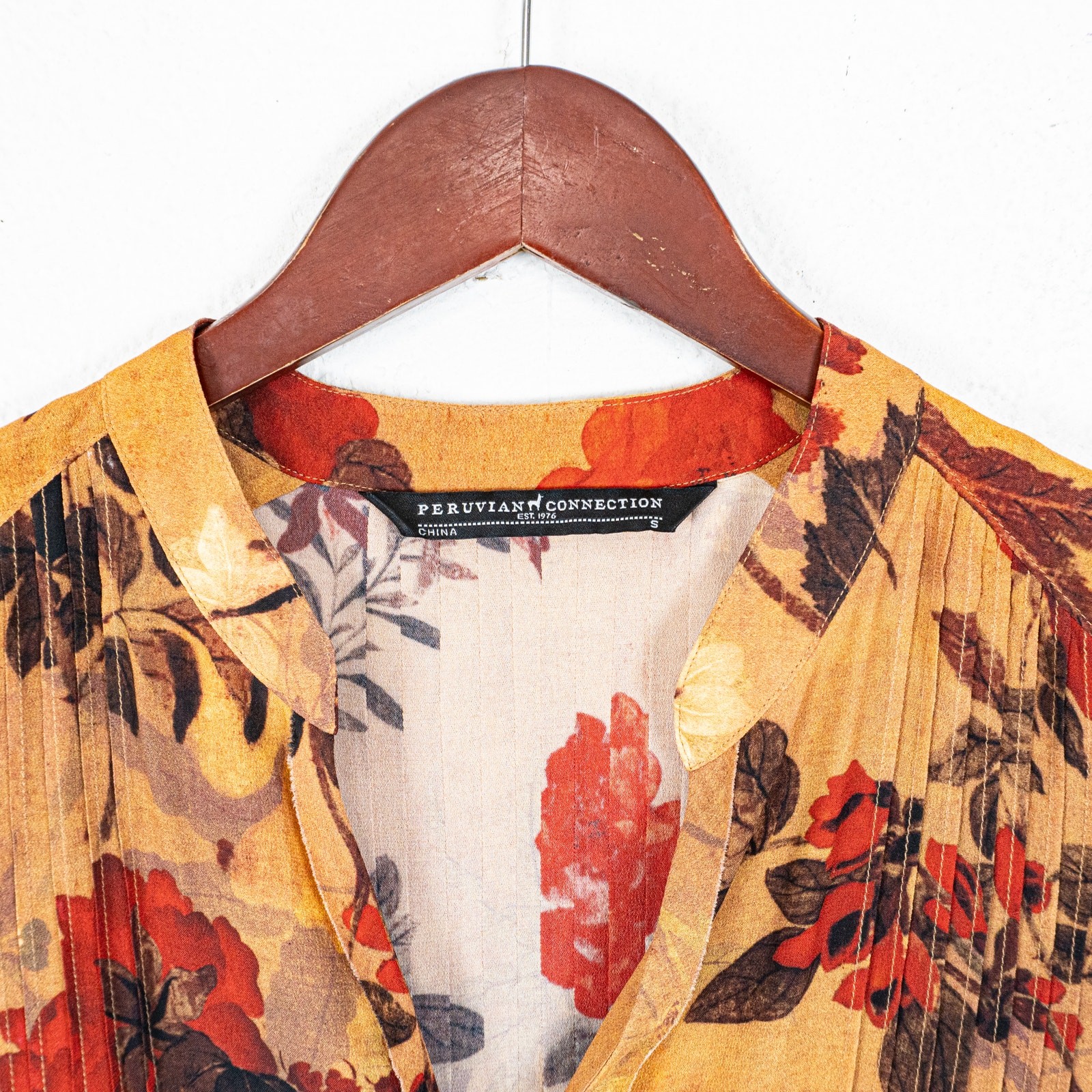 Peruvian Connection Women’s Brown Floral Dress Pleated size Small