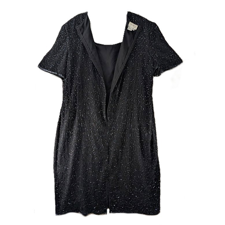 Beaded Silk Black Evening Dress Womens Sz 2X JMD New York Party MOB Wedding VTG