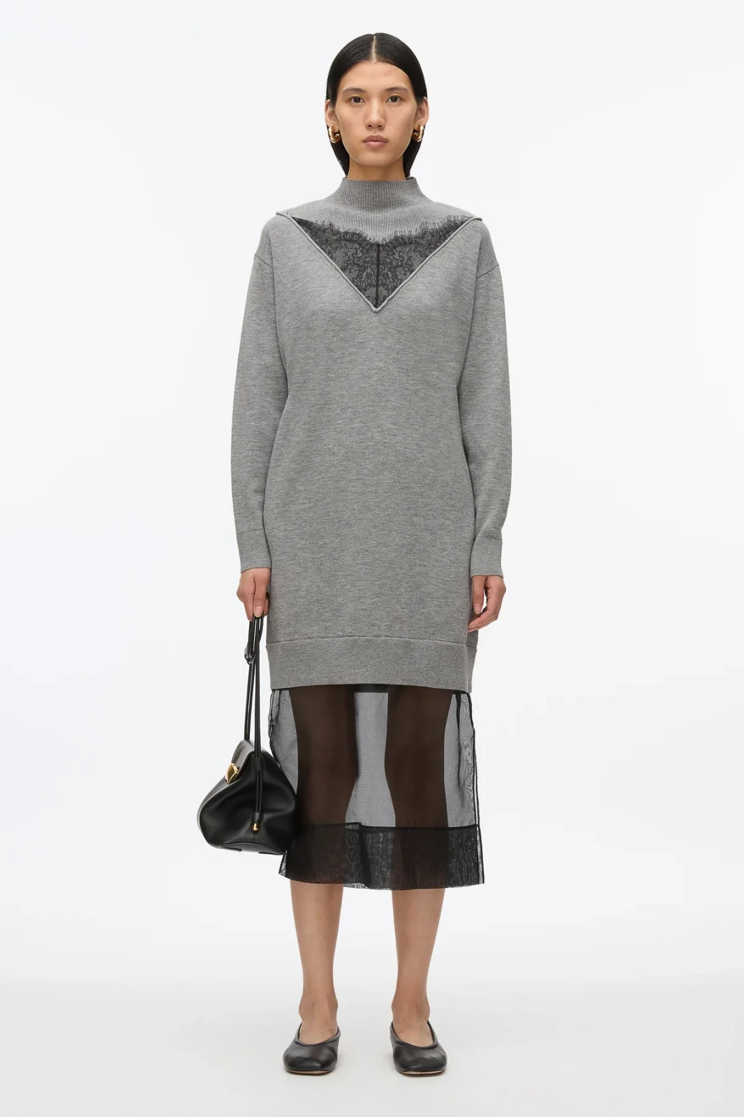 NWT Phillip Lim Women’s Gray Mockneck Knit Dress With Lace Inlay Size M