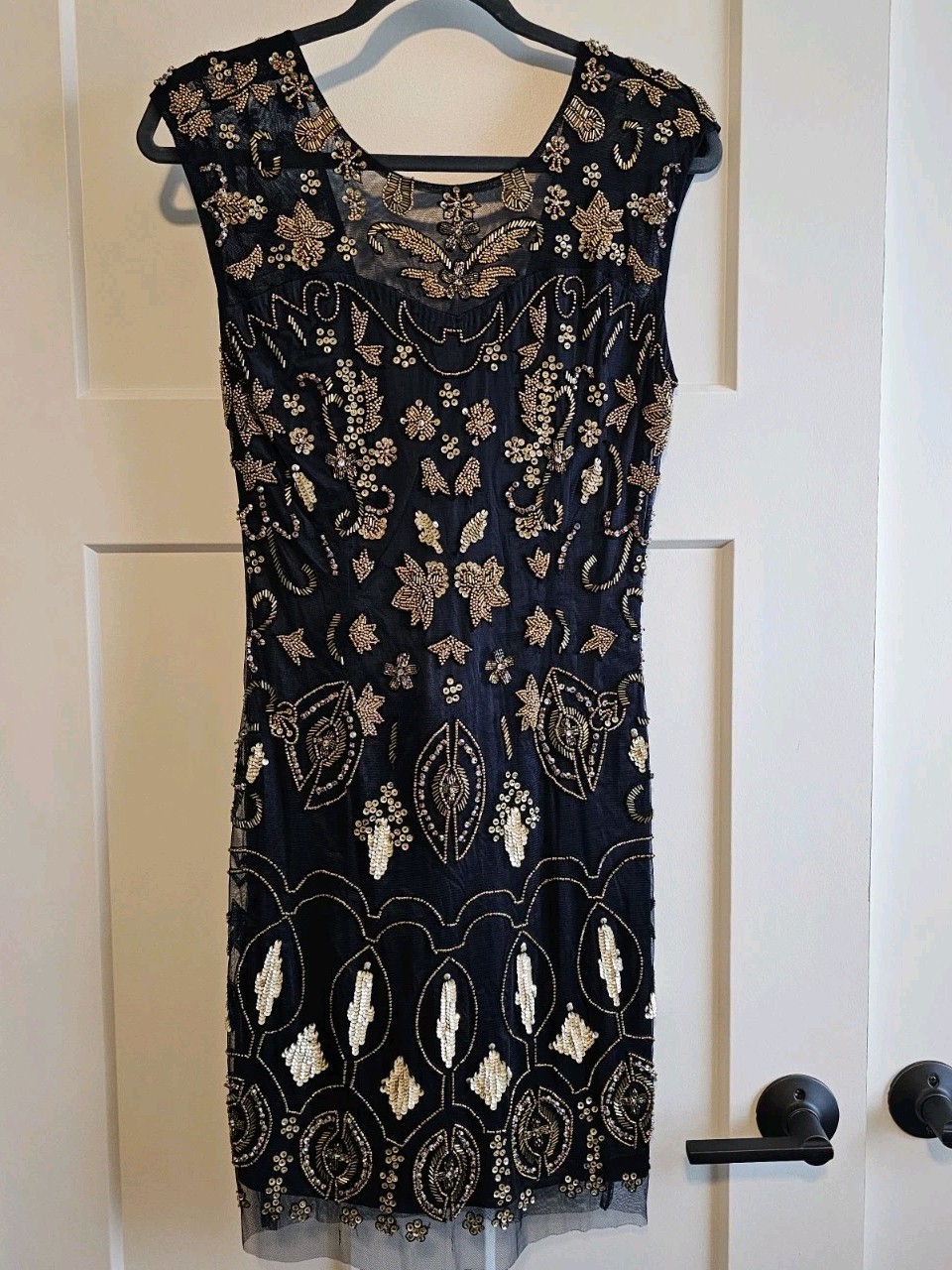 NWT Lotus Threads – Fleur De Lis Gorgeous Navy Gold Beaded Short Cocktail Dress