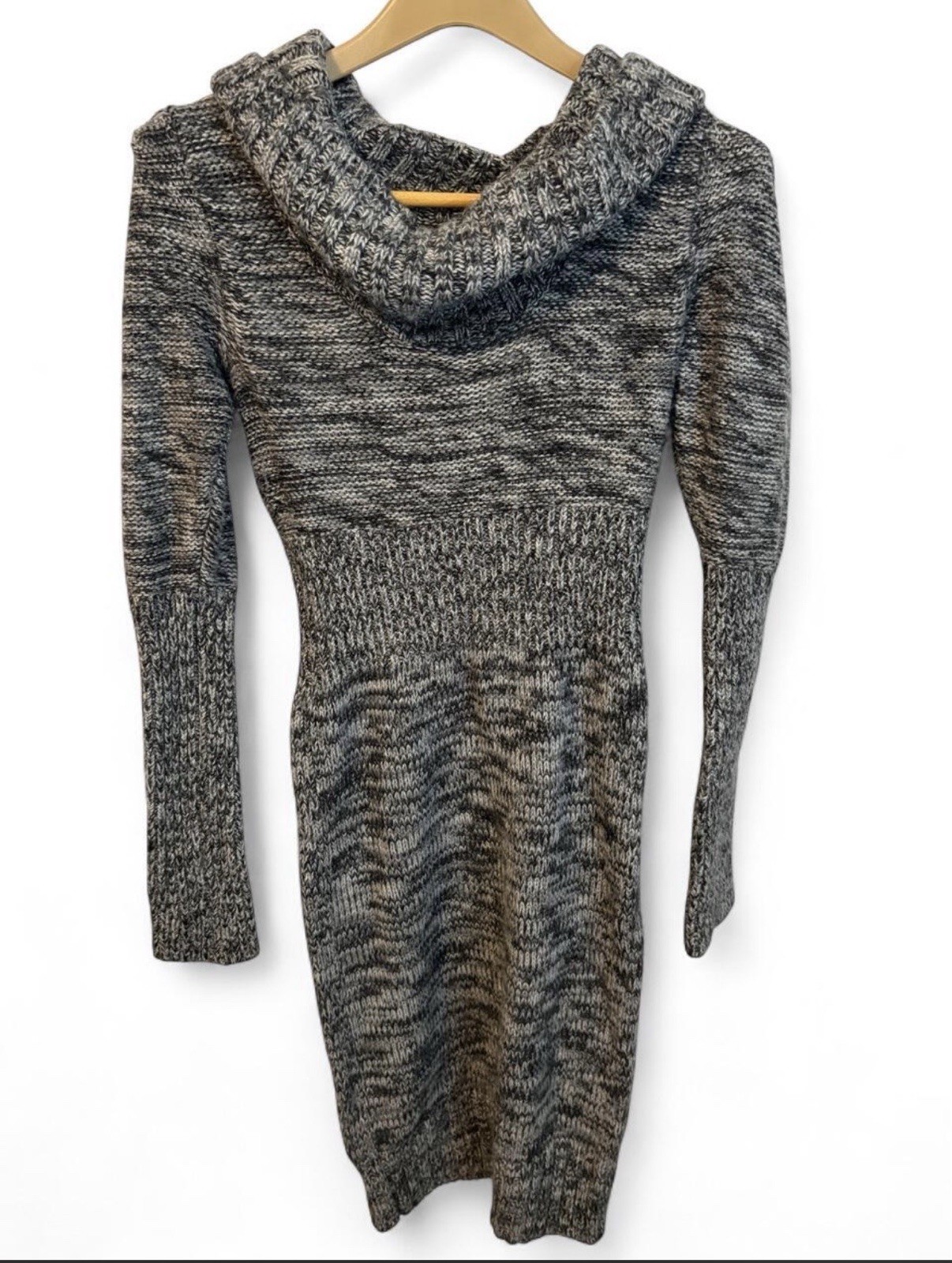 Moda International Sweater Dress Small S Black Gray Marled Knit Cowl Neck