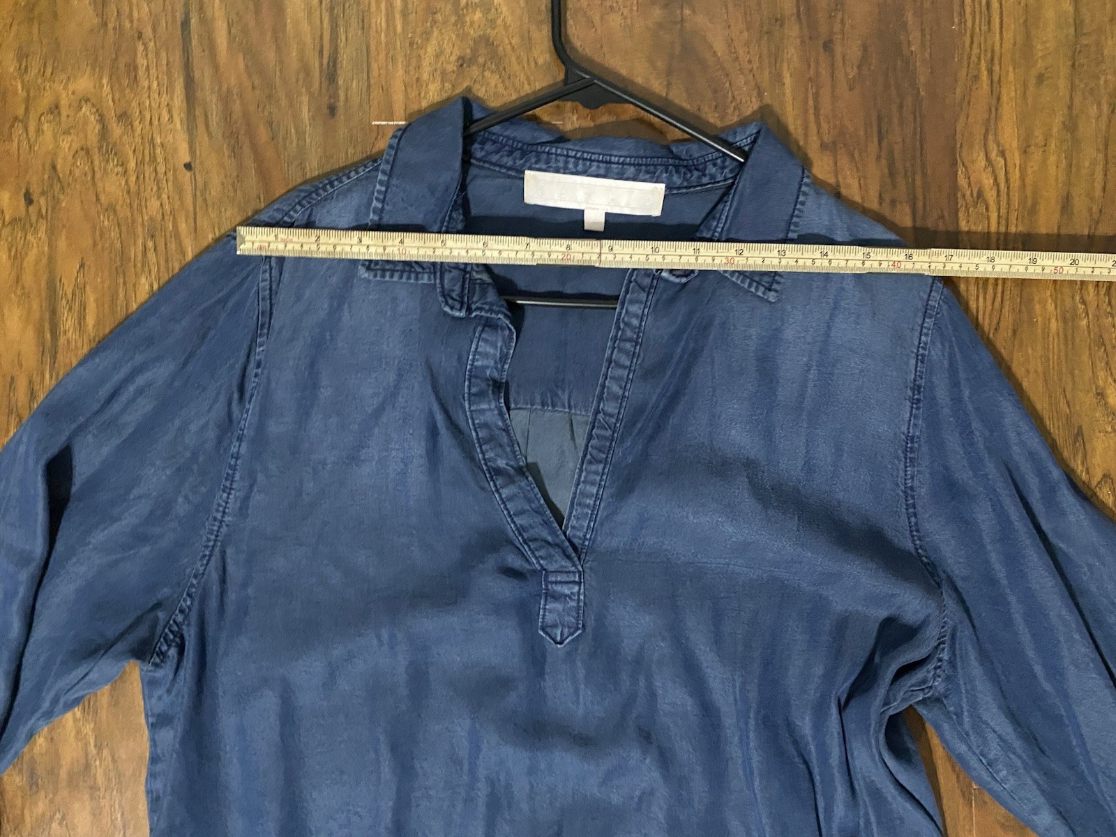 Karlie Denim Tencel Lyocell Chambray Shirt Dress Blue Large Long Sleeve