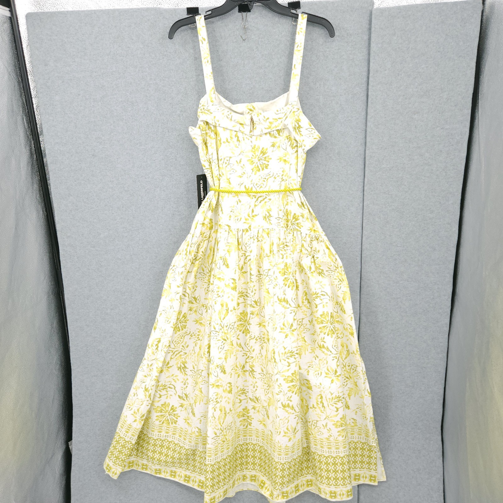Karl Lagerfeld Square Neck Maxi Dress Rope Belt Floral Green Womens 16 NWT