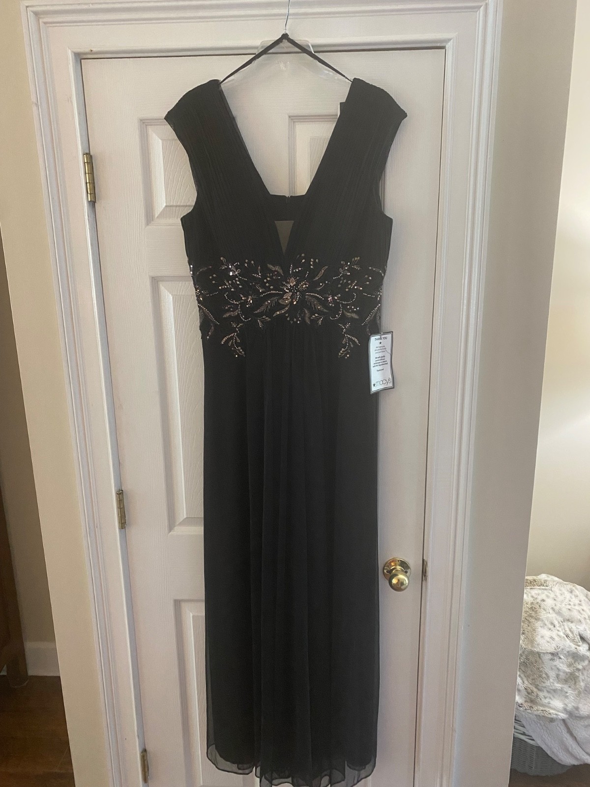 Betsy & Adam black beaded v-neck gown 12